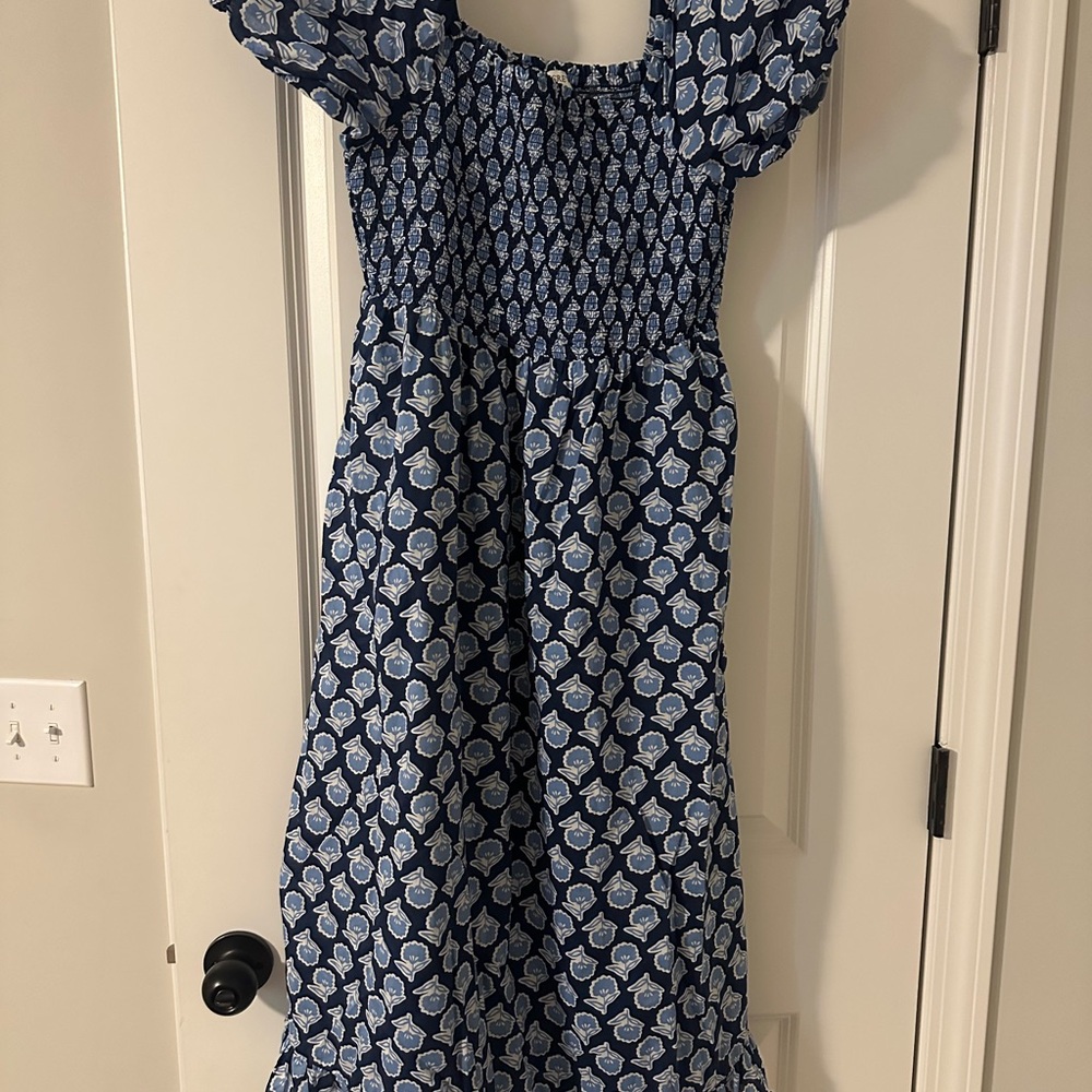 J. Crew Blue and White Puff Sleeve Sundress
